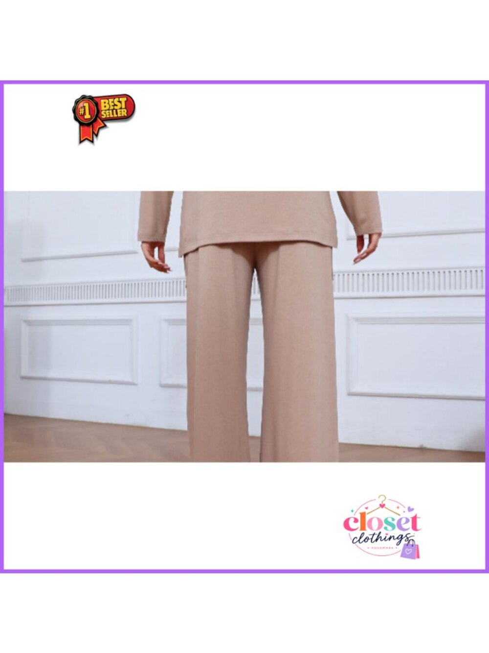 Maternity Lounge Set 2 Piece Long Sleeve Top Wide Leg Pants - Picture 6 of 6